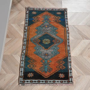 Turkish Rug, 2x3 Small Rugs, Vintage Rug, Antique Wool Rugs, Rugs For Entry, 1.6x3 ft Orange Rug, Vintage Oushak Rug With Fringe,