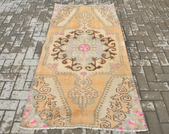 Turkish Rug, Accent Rug, Vintage Rug, Antique Carpet, 40x76 inches Brown Carpet, Bohemian Bedroom Rugs, Wool Entry Rug,  1273