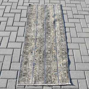 Vintage Rug, Turkish Rug, Small Carpet, Antique Rug, 24x56 inches Beige Carpet, Handwoven Bedroom Rugs, Office Rug, Door Mat Rugs,  180
