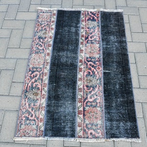 Small Rug, Vintage Rug, Turkish Rug, Home Decor Rug, 31x43 inches Black Carpet, Wool Door Mat Rug, Anatolian Entry Rugs,  311