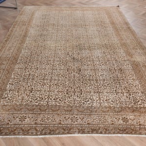 Turkish Rug, Vintage Rug, 7x10 Large Rug, Anatolian Rug, Rugs For Salon, 6.6x9.5 ft Brown Rug, Authentic Vintage Oushak Rug, Wool Rug,