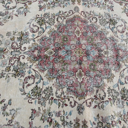 Area Rug, Turkish Rug, newest Vintage Rug, Oushak Carpet, 50x98 inches Beige Carpet, Floral Rug, Bedroom Rug, Tribal Floor Carpet, 721