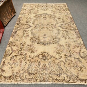 Turkish Rug, Vintage Rug, Large Carpet, Home Decor Carpet, 57x111 inches Beige Rug, Decorative Salon Carpet, Handwoven Bedroom Rug,  4309