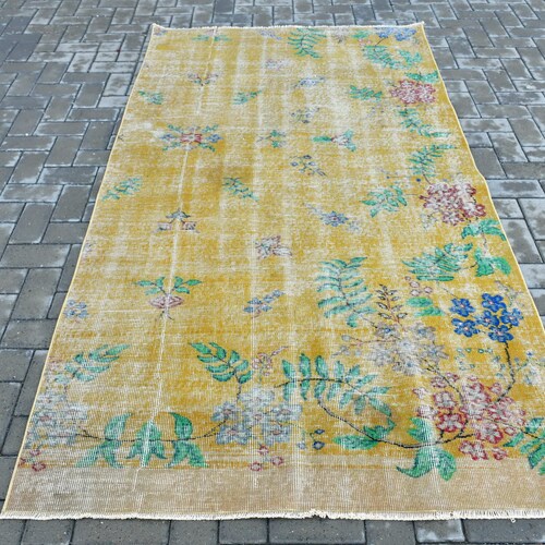 Turkish Rug, Area Rug, Vintage Rug, Oushak Carpet, 52x94 inches Yellow Rug, Outdoor Indoor Carpet, Anatolian Bedroom shops Carpet, 1822