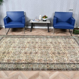 Vintage tapijt, Turks tapijt, grote tapijten, antiek Oushak-tapijt, vloerkleden voor woonkamer, 5,6 x 9,5 ft beige tapijt, Anatolisch tapijt, Turks salontapijt, 5310