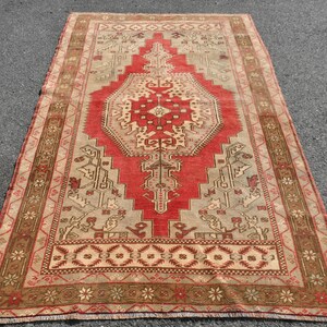 Turkish Rug, Area Carpet, Vintage Rug, Oushak Carpet, 55x91 inches Red Rug, Decorative Floor Rug, Tribal Bedroom Rugs,  6