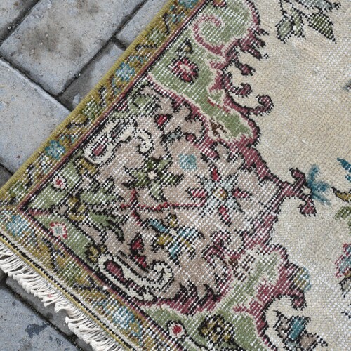 Area Rug, Turkish Rug, newest Vintage Rug, Oushak Carpet, 50x98 inches Beige Carpet, Floral Rug, Bedroom Rug, Tribal Floor Carpet, 721