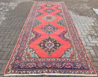 Large Rug, Turkish Rug, Vintage Rug, Home Decor Rug, 59x111 inches Red Rug, Handwoven Oversize Rugs, Handmade Living Room Rugs,  2673