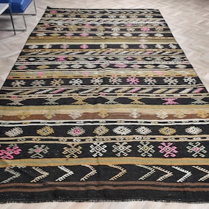 Turkish Kilim, Vintage Kilim, Patterned Oversize Kilim, Antique Kilim, Rugs For Living room, 6.5x11.7 ft Brown Kilim, Neutral Anatolian Rug,