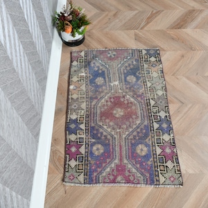 Small Rug, Vintage Rug, Turkish Rug, Oushak Rug, Rugs For Bathroom, 1.8x2.7 ft Purple Rug, Antique Anatolian Rugs, Wool Entry Rug,