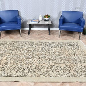 Turkish Rug, Large Rug, Vintage Rug, Handwoven Rug, Rugs For Living Room, 5x8 ft Beige Rug, Wool Turkish Carpet