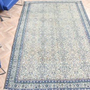 Turkish Rug, Blue Rug, Vintage Large Rug, 6x9ft Living Room Carpet, Anatolian Style, Home Decor Rug, Elegant Floral Design Rugs