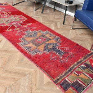 Runner Rugs, Vintage Rug, Turkish Rug, Herki Rug, Antique Rugs, Rugs For Corridor, 2.8x9.6 ft Pink Rug, Stair Rugs, Wool Runner Rug,  5893