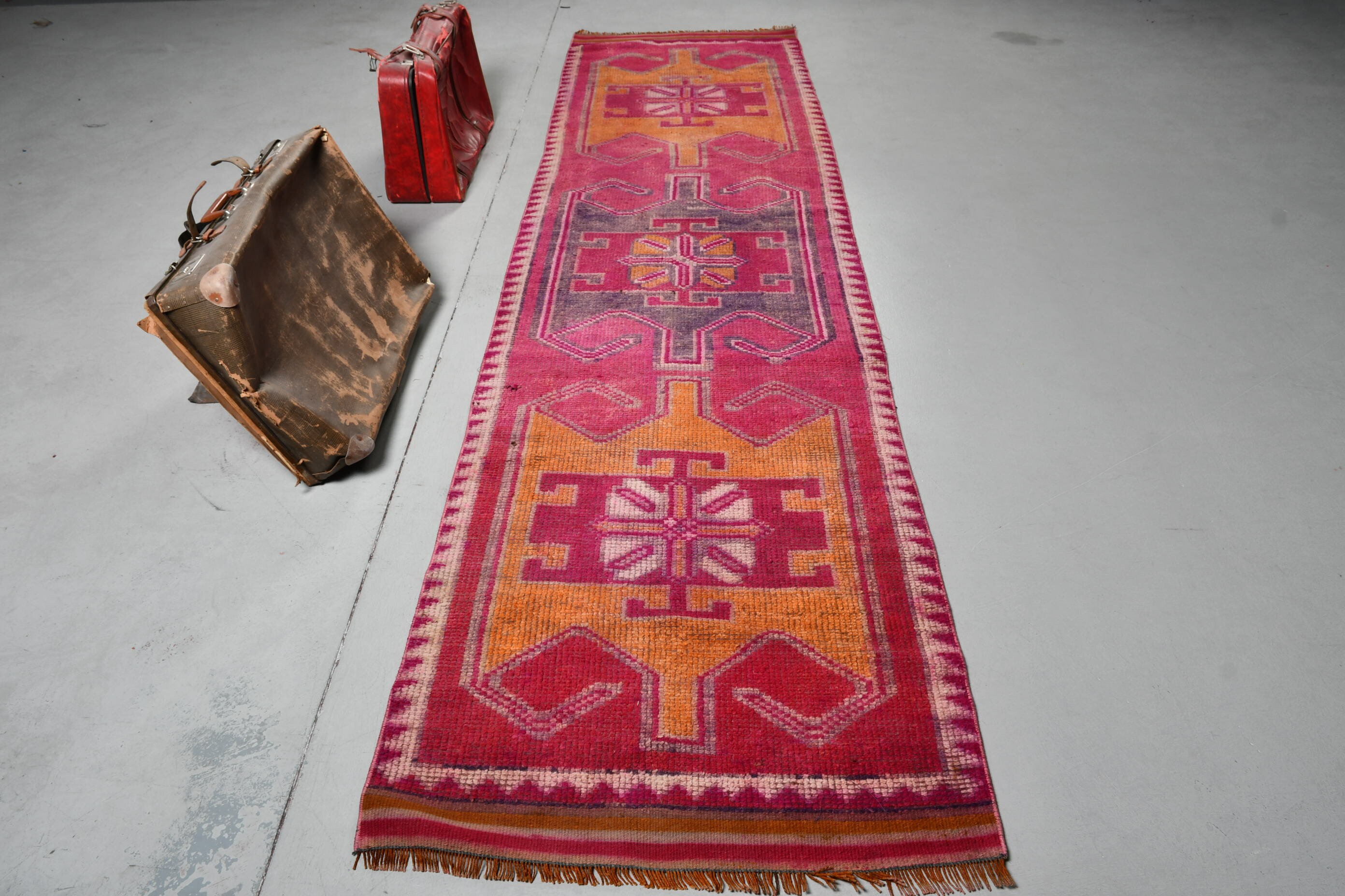 Antique Carpet 36x134 inches Pink Rug Herki Rug Runner Rug Vintage Rug Wool Kitchen Rugs Turkish Rug 6572 Handmade Hallway Rugs