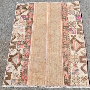 Small Carpet, Vintage Rug, Turkish Rug, Oushak Carpet, 32x38 inches Beige Rug, Organic Door Mat Rugs, Bohemian Entry Carpet,  25
