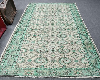 Vintage Rug, Large Rug, Turkish Rug, Antique Carpet, 66x106 inches Green Carpet, Wool Bedroom Carpet, Handwoven Salon Rug,  4398