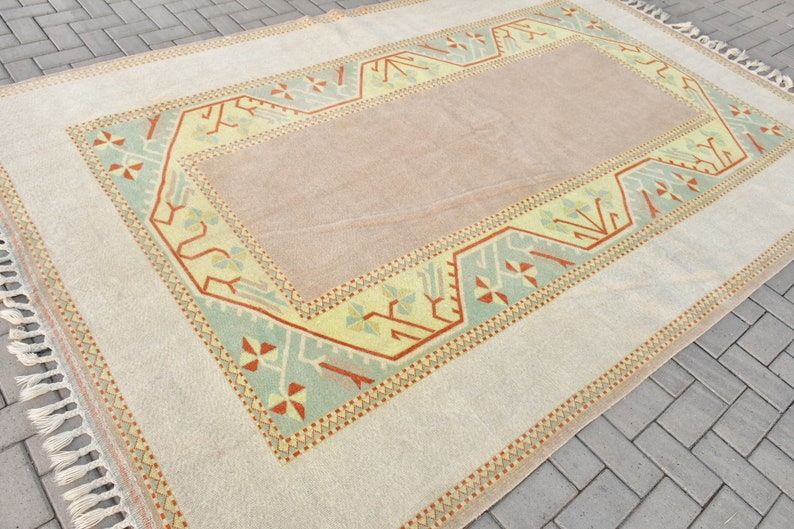 Turkish Rug, Oversize Rug, Vintage Rug, Antique Rug, 82x125 inches Beige Rug, Office Oushak Rug, Decorative Home Decor Rug, 2888 image 2