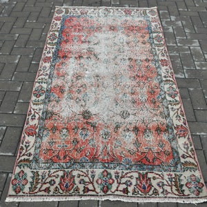 Accent Rug, Vintage Rug, Turkish Rug, Antique Rug, Floral Rug, 42x77 inches Red Rug, Organic Bedroom Rug, Handmade Entry Rug,  935