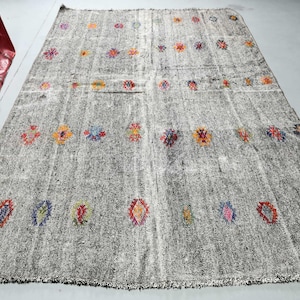 Turkish Kilim, Vintage Kilim, Large Kilim, Oushak Kilim, 74x114 inches Beige Kilim, Outdoor Kilim, Oversize Kilim,  3351