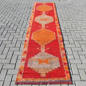 Alfombra vintage, alfombra turca, alfombra de pasillo, alfombra Herki, alfombra antigua, alfombra naranja de 81 x 333 cm, alfombra tribal para escalera, 387