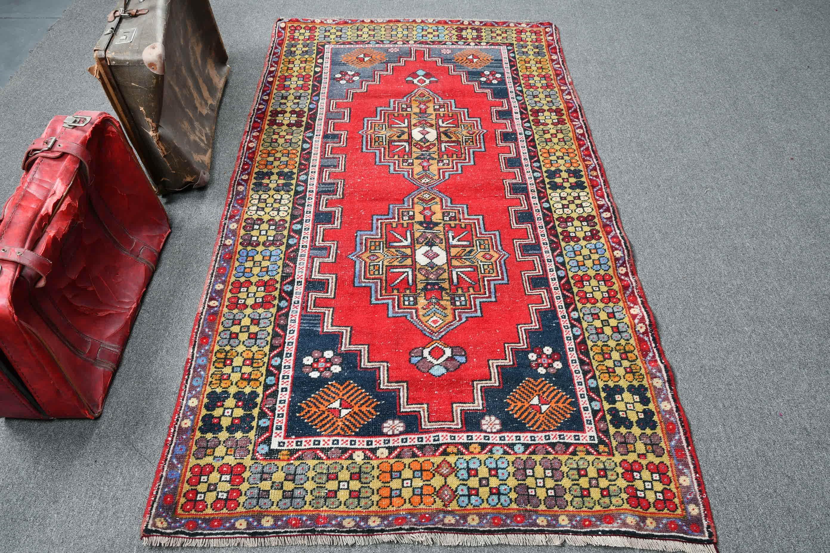 Vintage Rug, 3.7x6.9 Ft Area Rug, Red Blue Wool Rug - Etsy
