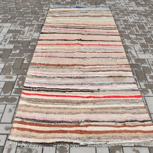 Vintage Kilim, Turkish Kilim, Area Kilim, Home Decor Kilim, 47x112 inches Beige Kilim, Organic Kilim, Bedroom Kilim,  1092