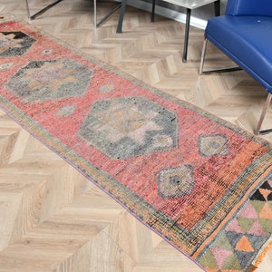 Vintage Rug, Turkish Rug, Herki Rug, Runner Rugs, Antique Rugs, Rugs For Hallway, 2.7x9.6 ft Red Rug, Stair Rugs, Boho Rug Runner,  5802