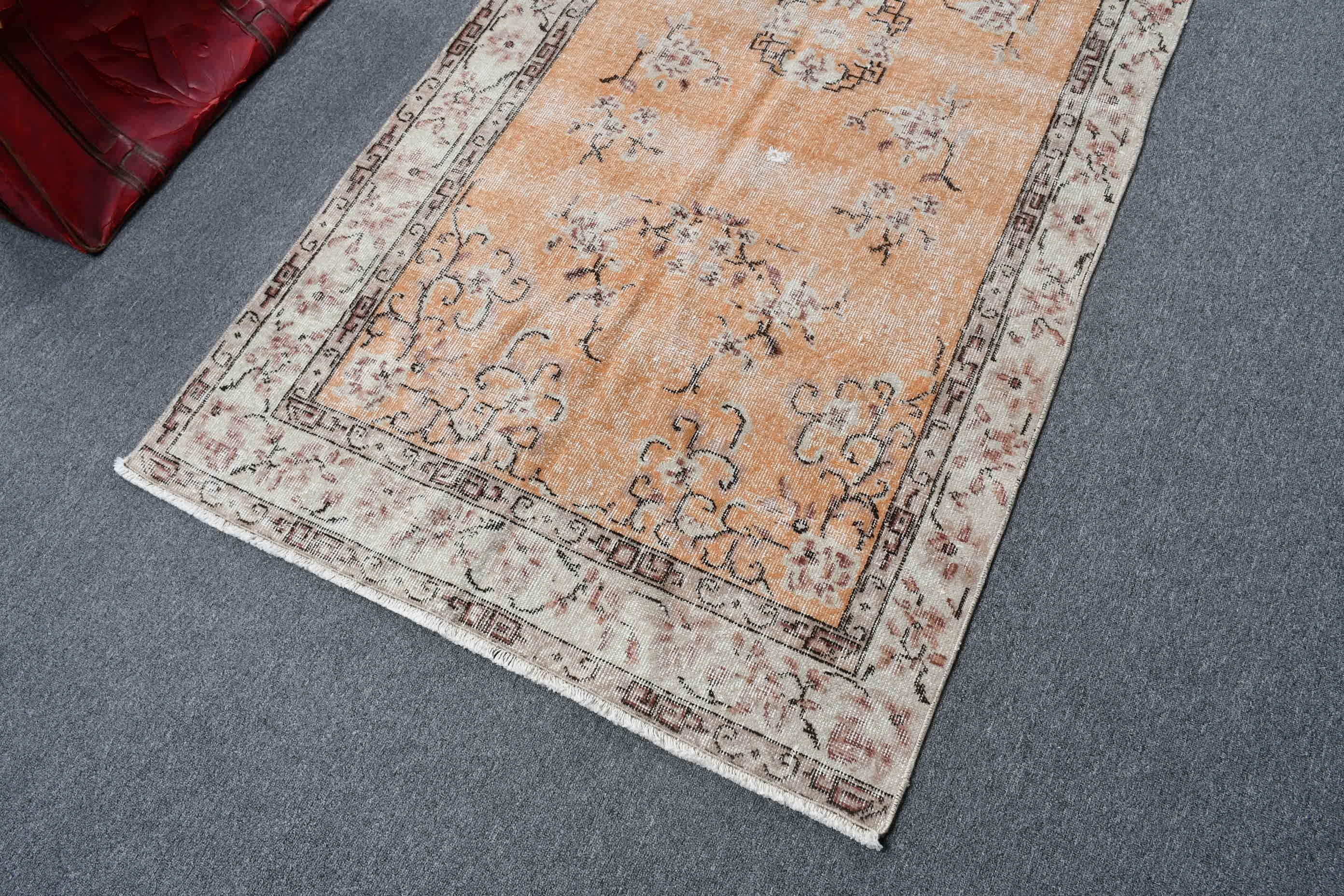 Vintage Turkish Rug, Unique Orange Pattern, 106x200cm, Boho Home