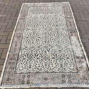 Turkish 3.9x6.8 ft Area Rug, Vintage Rug, Oushak Gray Patchwork Rug