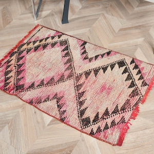 Alfombra turca, alfombra pequeña, alfombra vintage, alfombra Herki, alfombra azteca, alfombras de entrada, alfombra naranja de 60 x 90 cm, felpudo, alfombra colorida, regalo para ella, 5902