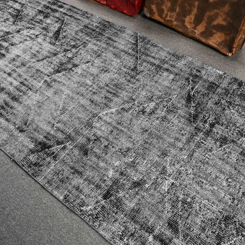 Overdyed Vintage Rug,Turkish Rug,3.9x8.4 ft Area shops Rug,Oushak Rug, Rugs For Kitchen, Black Antique Rugs, Vintage Area Rug,