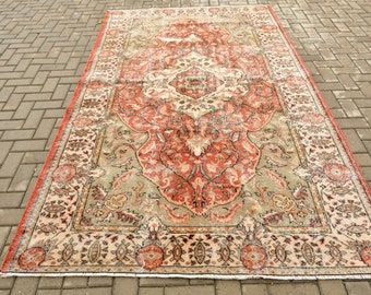 Large Rug, Turkish Rug, Vintage Rug, Antique Carpet, 67x112 inches Red Rug, Office Salon Rugs, Organic Living Room Carpet,  1839