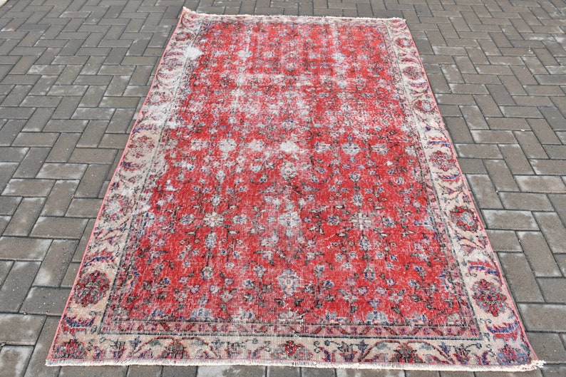 Vintage Rug, Area Rug, shops Turkish Rug, Home Decor Rug, 59x91 inches Red Rug, Tribal Indoor Carpet, Wool Bedroom Carpet, 1327