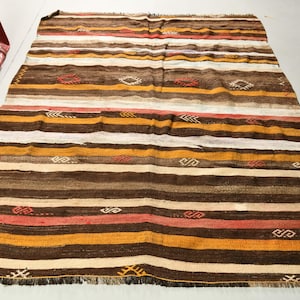 Large Kilim, Vintage Kilim, Turkish Kilim, Home Decor Kilim, 73x97 inches Brown Kilim, Tribal Kilim, Bedroom Kilim,  3034
