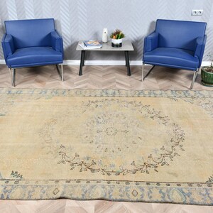 Vintage Turkish Rug, Large Area Rug, Classic Oushak Design, Living Room Rug, 6x10ft Traditional Beige Rug