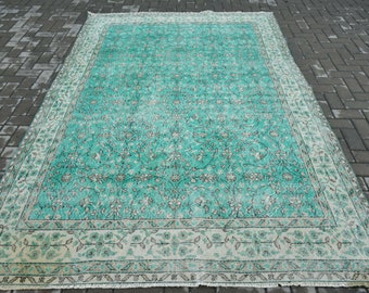 Vintage Teppich, Großer Teppich, Türkischer Teppich, Oushak Teppich, 75x115 Zoll Grüner Teppich, Anatolischer Teppich, Bio-Salonteppich, 941