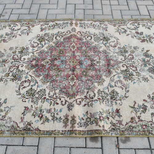 Area Rug, Turkish Rug, newest Vintage Rug, Oushak Carpet, 50x98 inches Beige Carpet, Floral Rug, Bedroom Rug, Tribal Floor Carpet, 721