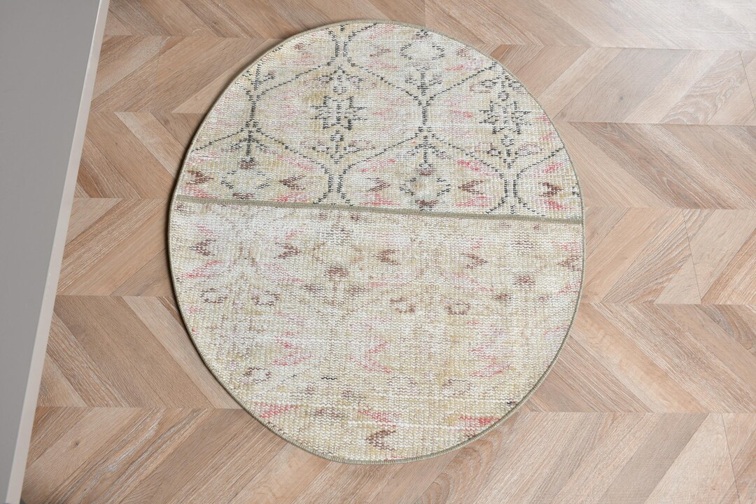 ＊ヴィンテージラグ トルコラグ ラウンドラグ Vintage rug 06＊ パッチワークラグ、2x3の小さなラグ、ラウンドラグ、ヴィンテージラグ