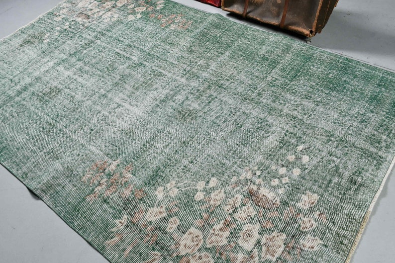 Turkish Rug, Vintage Rug, Large Carpet, Oushak Rug, 66x104 Inches Green