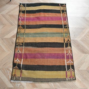 Small Kilim, Vintage Kilim, Turkish Kilim, Anatolian Kilim, Rugs For Entry, 2.2x3.7 ft Orange Kilim, Ivory Flatweave Rug, Striped Door Mat,