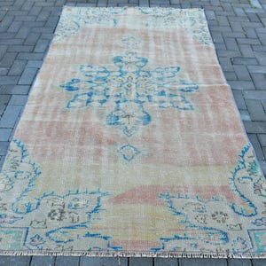 Vintage Turkish Rug 4.4x7.5 ft, Blue Oushak Patchwork Rug