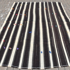 Large Kilim, Vintage Kilim, Turkish Kilim, Home Decor Kilim, 71x97 inches Black Kilim, Organic Kilim, Salon Kilim,  656