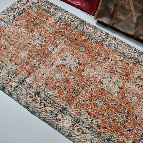 Area Carpet, Vintage Rug, Turkish shops Rug, Home Decor Rug, 45x79 inches Orange Rug, Handwoven Floor Rug, Bohemian Indoor Rug, 3632