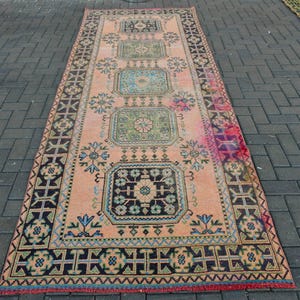 Vintage Runner Rug, 4x10.9 ft Turkish Rug, Red Patchwork Wool Rug