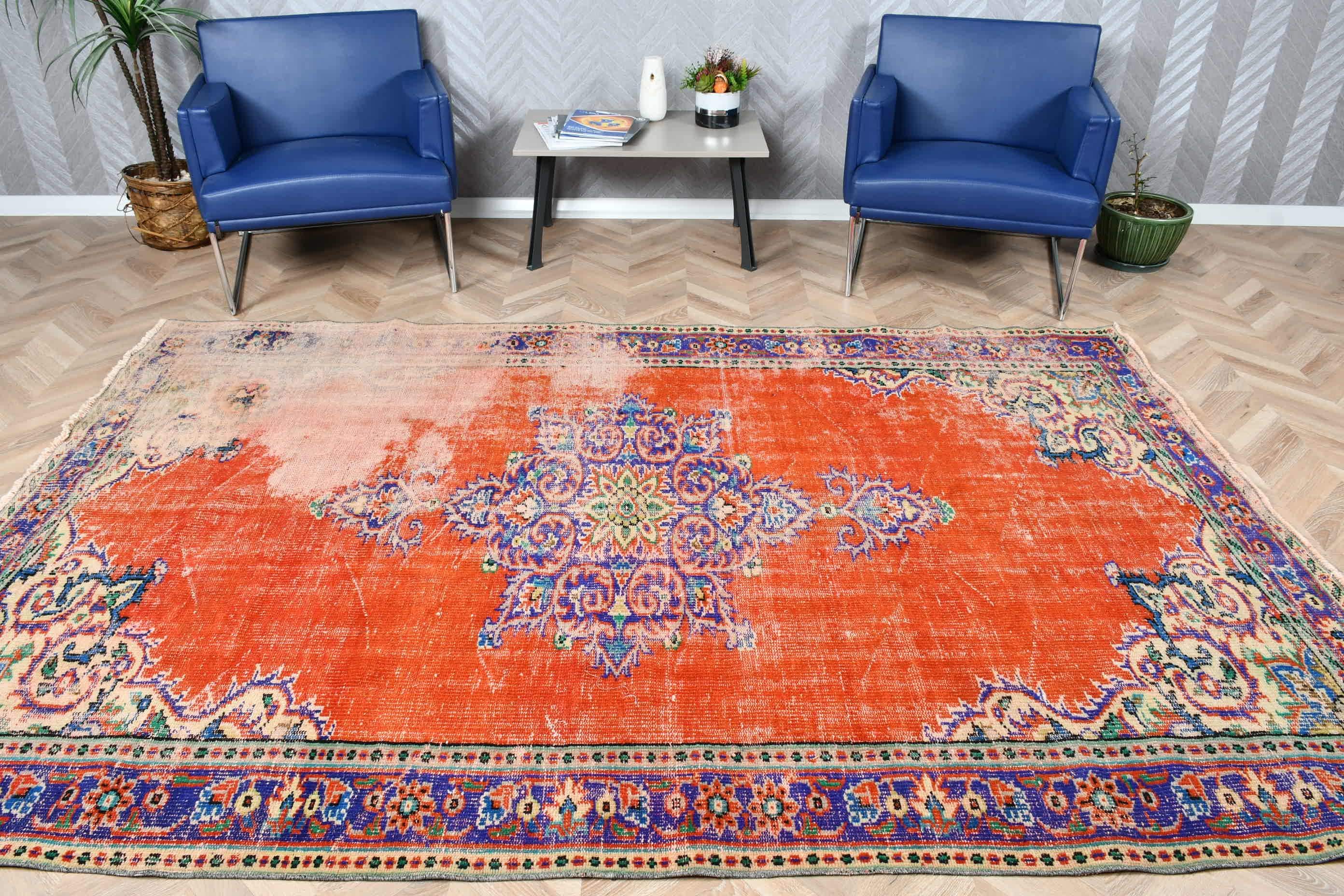 Vintage 6x9.3 Ft Rug, Turkish Rug, Orange Animal Print Rug Wool - Etsy
