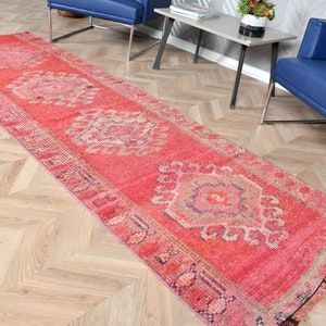 Herki Rug, Runner Rugs, Turkish Rug, Vintage Rug, Antique Rugs, Rugs For Corridor, 2.7x9 ft Pink Rug, Kitchen Rug, Gift For The Home,  5843