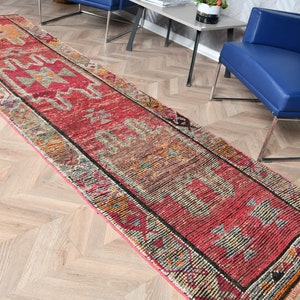 Vintage Rug, Runner Rug, Turkish Rug, Herki Rug, Stair Rugs, Rugs For Kitchen, 2.9x10.4 ft Pink Rug, Oriental Rugs, Hallway Rug Runner, 5849