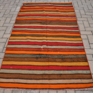 Vintage Kilim, Area Kilim, Turkish Kilim, Oushak Kilim, 46x79 inches Orange Kilim, Handmade Kilim, Bedroom Kilim,  780