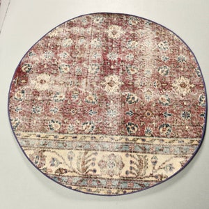Vintage Rug, Round Rug, Turkish Rug, Small Carpet, Antique Rug, 41x39 inches Beige Carpet, Anatolian Bathroom Carpet,  3135