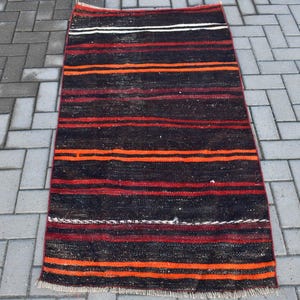 Vintage Turkish Kilim, Handwoven Wool Rug, Traditional Striped Design, Bohemian Floor Decor, 3x5ft Area Rug, Ethnic Decorative Carpet